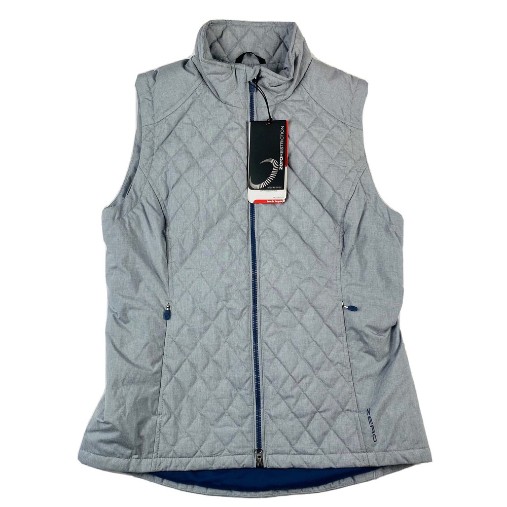 Zero Restriction McKenzie Down Vest Silver Quilted Full Zip Womens Medium FA15